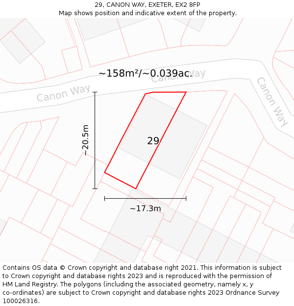 29, CANON WAY, EXETER, EX2 8FP: Plot and title map