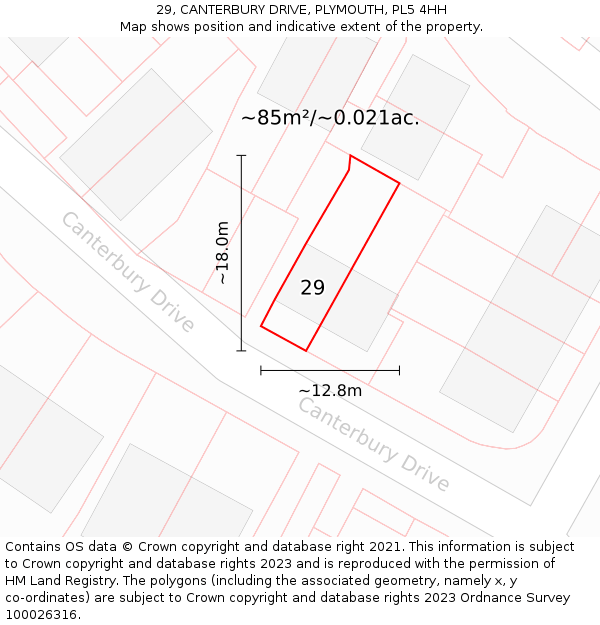 29, CANTERBURY DRIVE, PLYMOUTH, PL5 4HH: Plot and title map