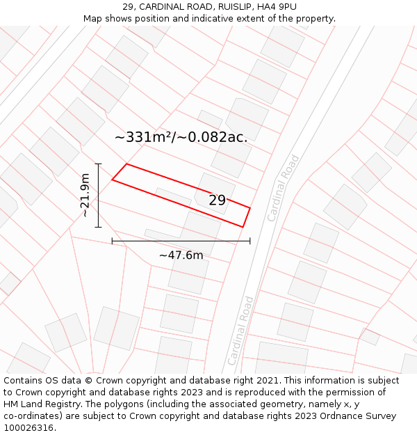 29, CARDINAL ROAD, RUISLIP, HA4 9PU: Plot and title map