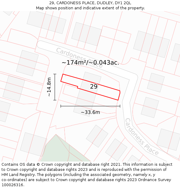 29, CARDONESS PLACE, DUDLEY, DY1 2QL: Plot and title map