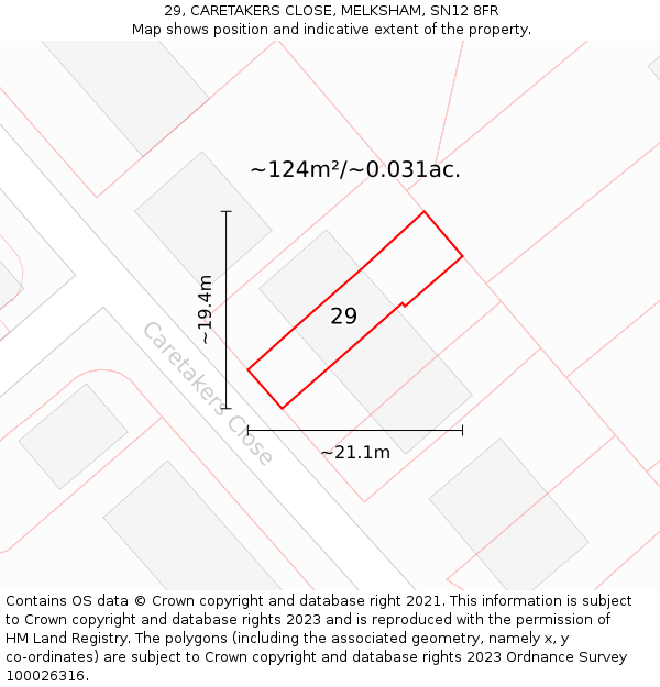 29, CARETAKERS CLOSE, MELKSHAM, SN12 8FR: Plot and title map