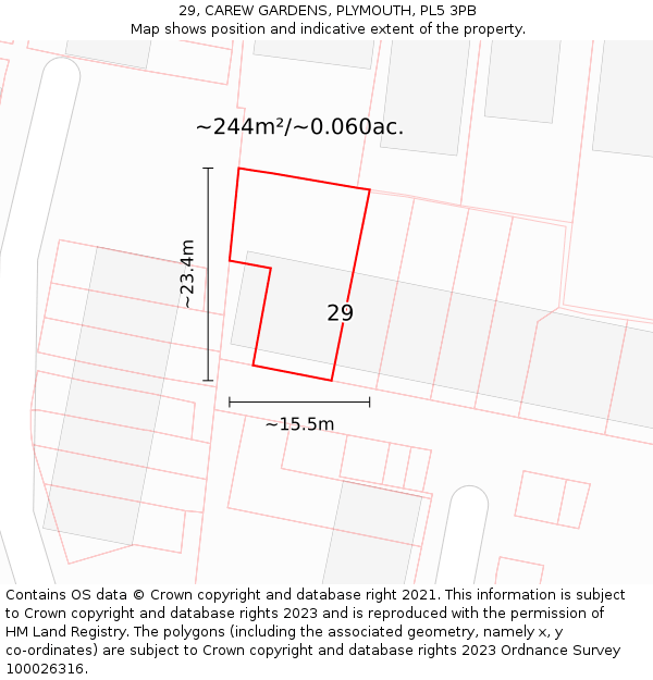 29, CAREW GARDENS, PLYMOUTH, PL5 3PB: Plot and title map