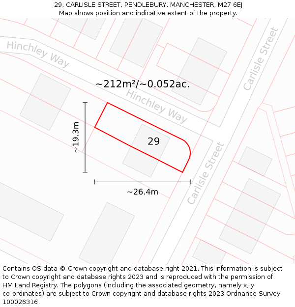 29, CARLISLE STREET, PENDLEBURY, MANCHESTER, M27 6EJ: Plot and title map