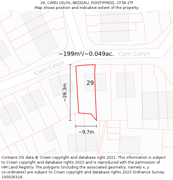 29, CARN CELYN, BEDDAU, PONTYPRIDD, CF38 2TF: Plot and title map