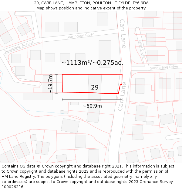 29, CARR LANE, HAMBLETON, POULTON-LE-FYLDE, FY6 9BA: Plot and title map