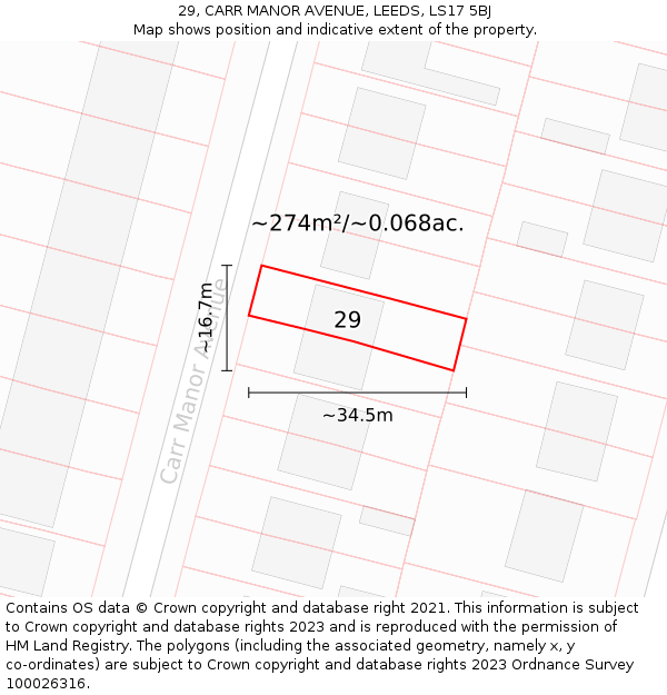 29, CARR MANOR AVENUE, LEEDS, LS17 5BJ: Plot and title map