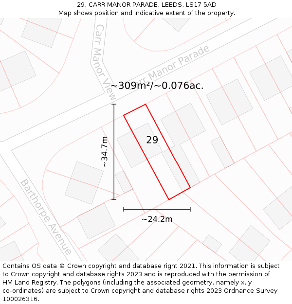 29, CARR MANOR PARADE, LEEDS, LS17 5AD: Plot and title map