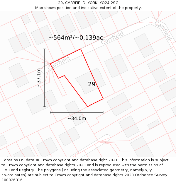 29, CARRFIELD, YORK, YO24 2SG: Plot and title map