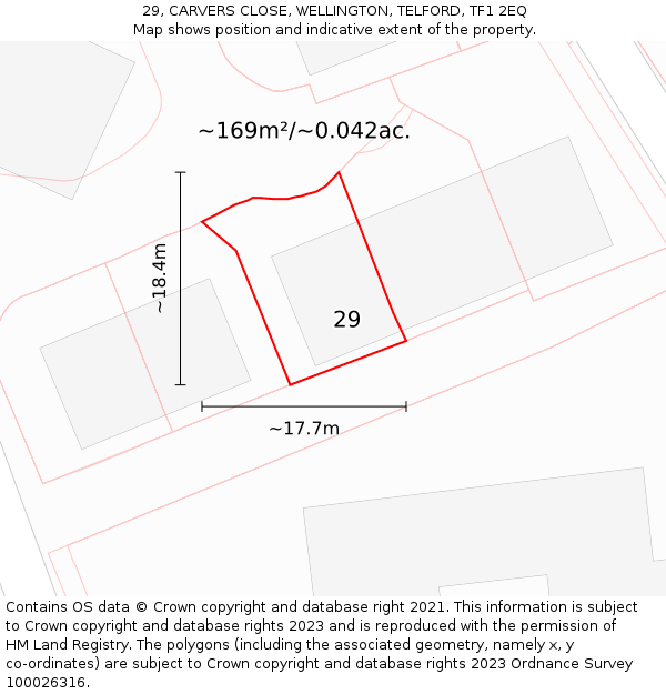 29, CARVERS CLOSE, WELLINGTON, TELFORD, TF1 2EQ: Plot and title map