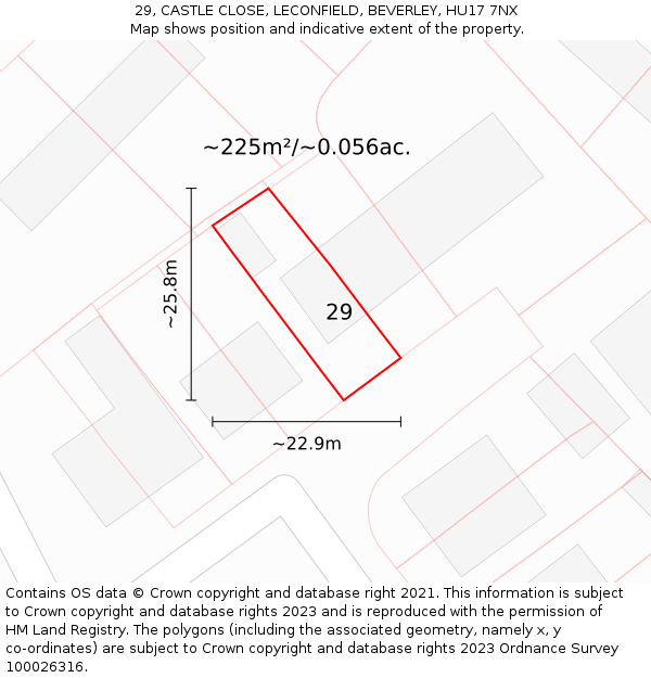 29, CASTLE CLOSE, LECONFIELD, BEVERLEY, HU17 7NX: Plot and title map