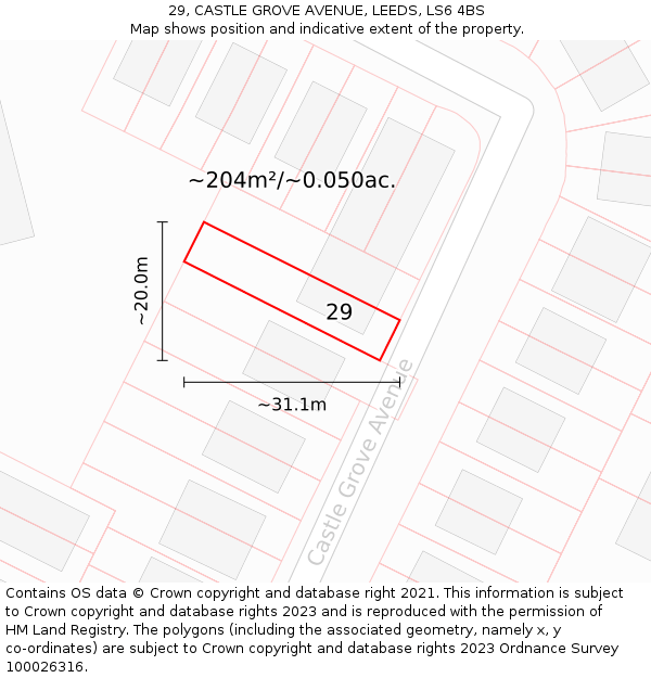 29, CASTLE GROVE AVENUE, LEEDS, LS6 4BS: Plot and title map