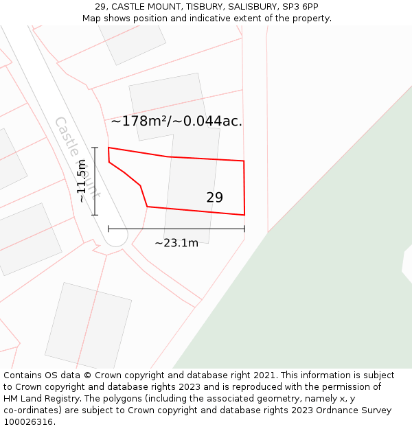 29, CASTLE MOUNT, TISBURY, SALISBURY, SP3 6PP: Plot and title map