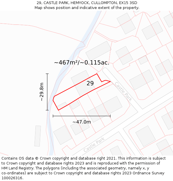 29, CASTLE PARK, HEMYOCK, CULLOMPTON, EX15 3SD: Plot and title map