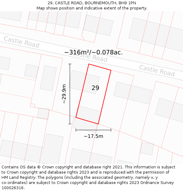 29, CASTLE ROAD, BOURNEMOUTH, BH9 1PN: Plot and title map