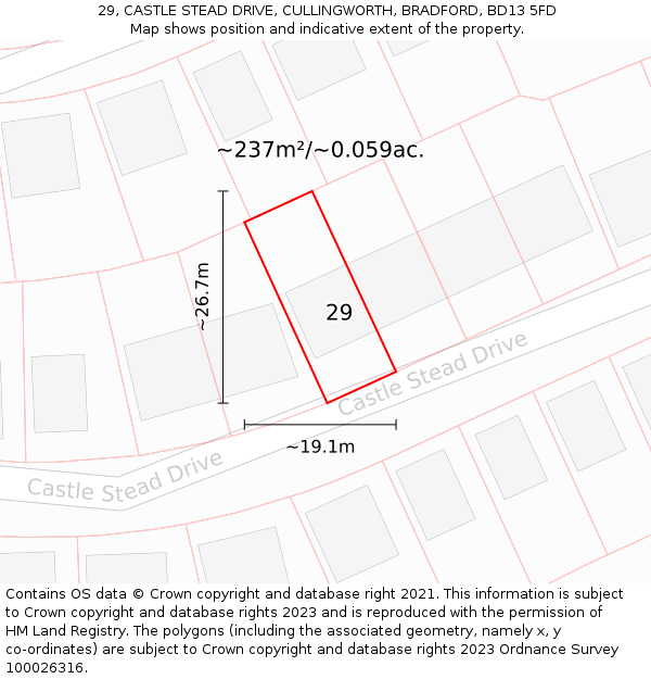 29, CASTLE STEAD DRIVE, CULLINGWORTH, BRADFORD, BD13 5FD: Plot and title map