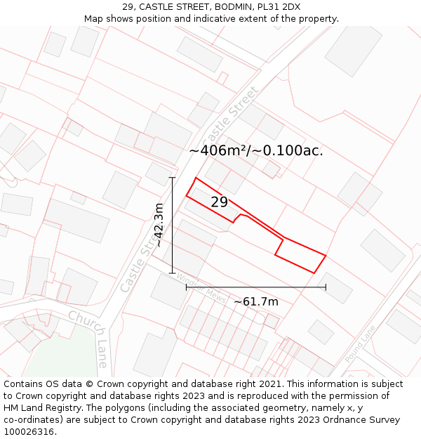 29, CASTLE STREET, BODMIN, PL31 2DX: Plot and title map