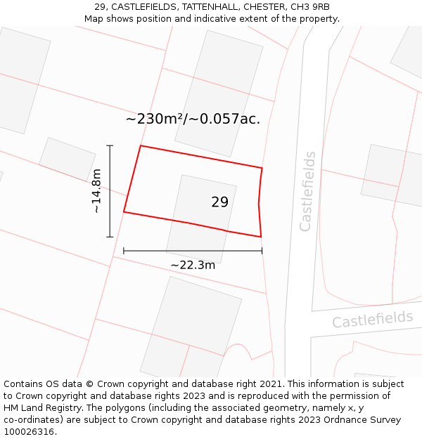 29, CASTLEFIELDS, TATTENHALL, CHESTER, CH3 9RB: Plot and title map