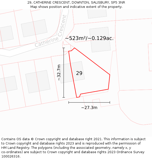 29, CATHERINE CRESCENT, DOWNTON, SALISBURY, SP5 3NR: Plot and title map