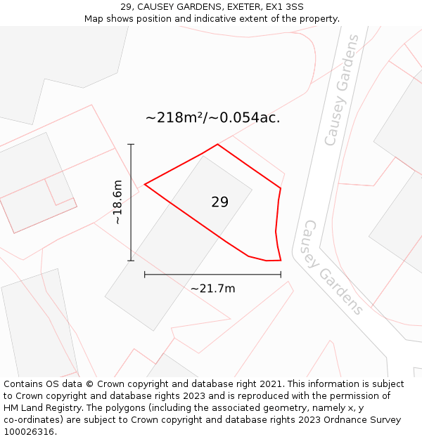 29, CAUSEY GARDENS, EXETER, EX1 3SS: Plot and title map