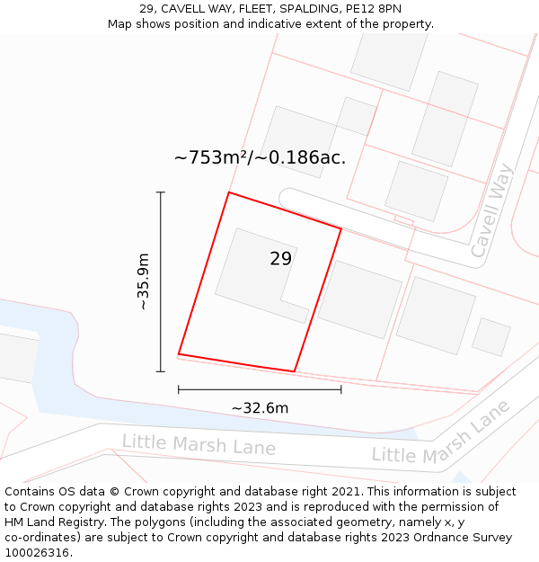 29, CAVELL WAY, FLEET, SPALDING, PE12 8PN: Plot and title map