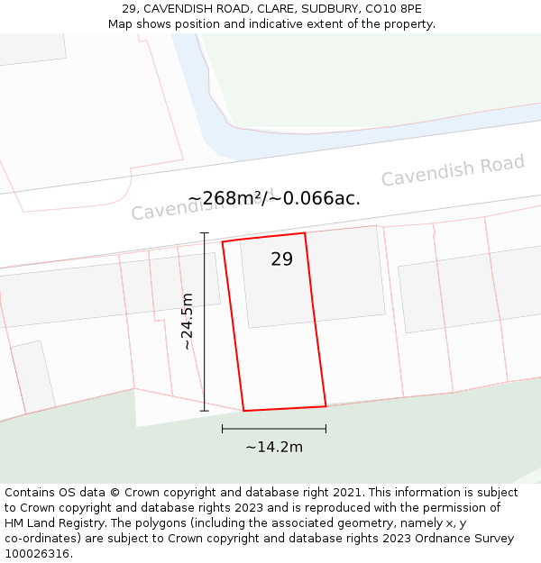 29, CAVENDISH ROAD, CLARE, SUDBURY, CO10 8PE: Plot and title map