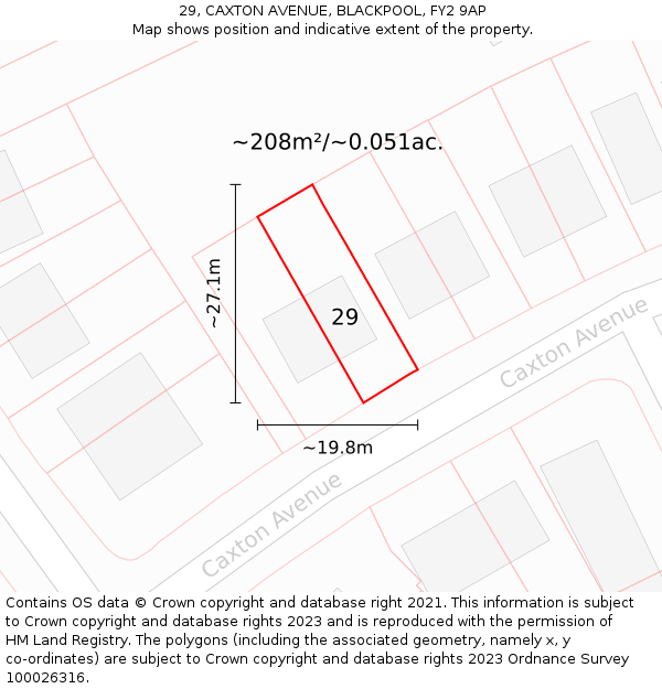 29, CAXTON AVENUE, BLACKPOOL, FY2 9AP: Plot and title map