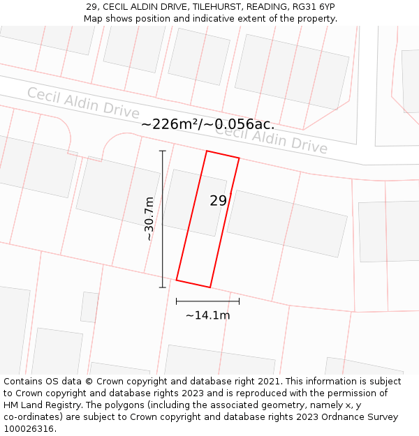 29, CECIL ALDIN DRIVE, TILEHURST, READING, RG31 6YP: Plot and title map