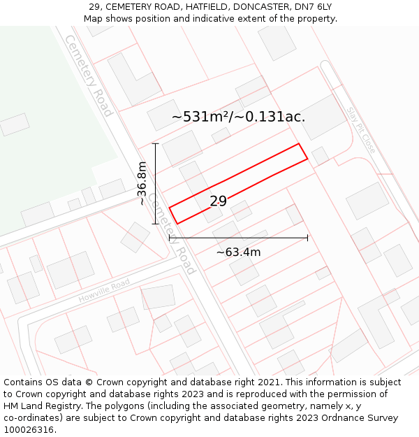29, CEMETERY ROAD, HATFIELD, DONCASTER, DN7 6LY: Plot and title map