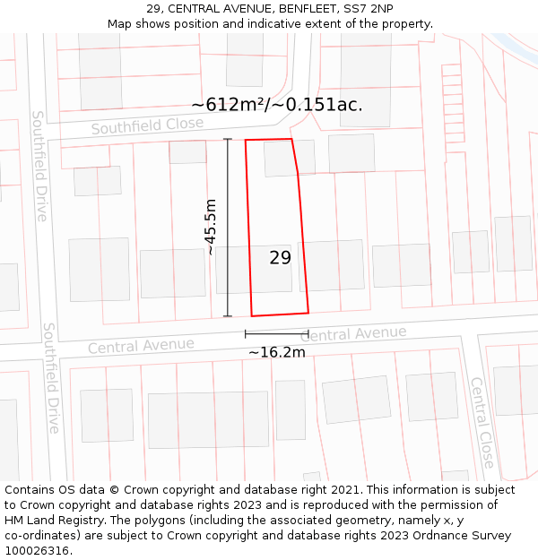 29, CENTRAL AVENUE, BENFLEET, SS7 2NP: Plot and title map