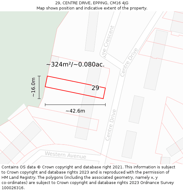 29, CENTRE DRIVE, EPPING, CM16 4JG: Plot and title map
