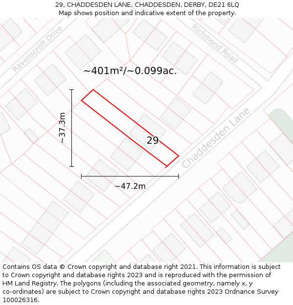 29, CHADDESDEN LANE, CHADDESDEN, DERBY, DE21 6LQ: Plot and title map