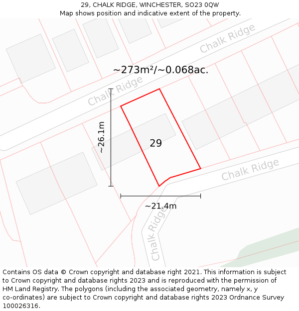 29, CHALK RIDGE, WINCHESTER, SO23 0QW: Plot and title map