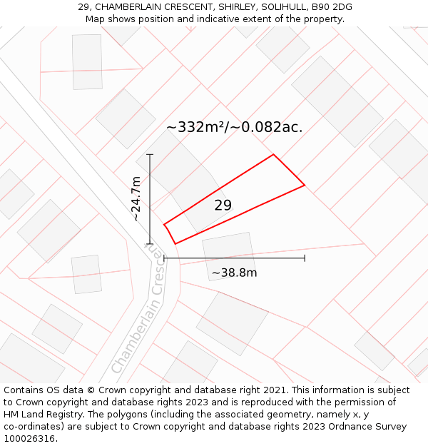 29, CHAMBERLAIN CRESCENT, SHIRLEY, SOLIHULL, B90 2DG: Plot and title map