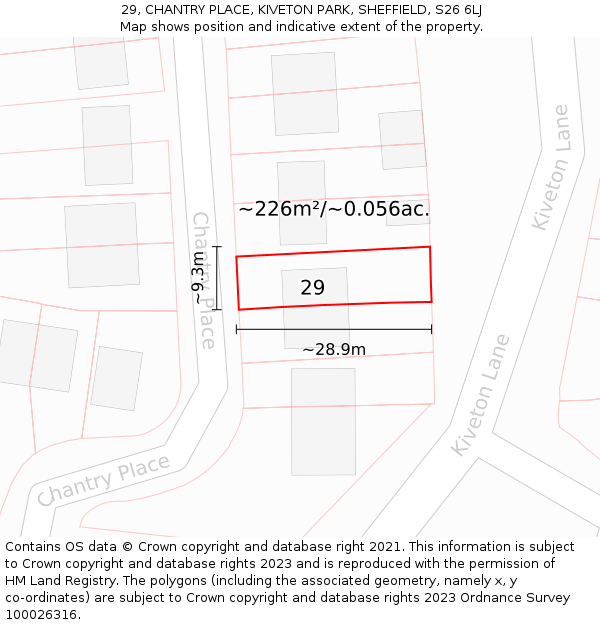 29, CHANTRY PLACE, KIVETON PARK, SHEFFIELD, S26 6LJ: Plot and title map