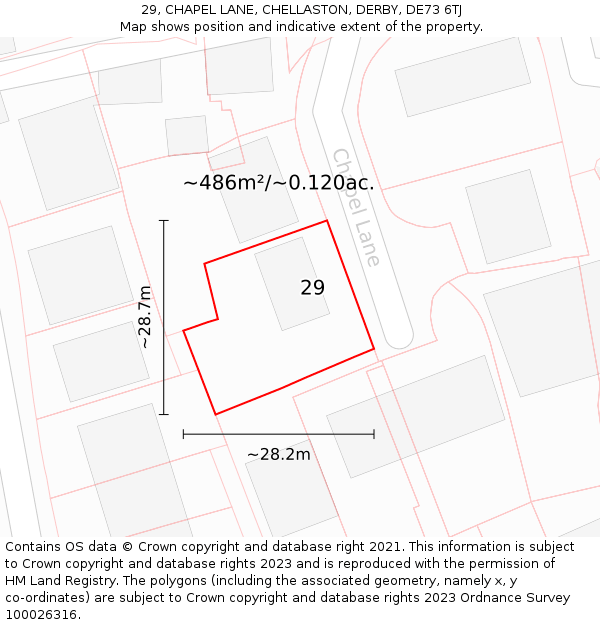 29, CHAPEL LANE, CHELLASTON, DERBY, DE73 6TJ: Plot and title map