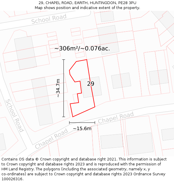 29, CHAPEL ROAD, EARITH, HUNTINGDON, PE28 3PU: Plot and title map