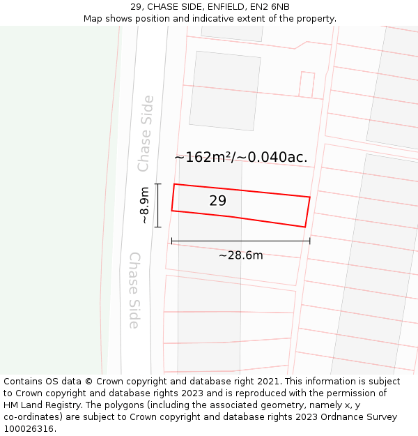 29, CHASE SIDE, ENFIELD, EN2 6NB: Plot and title map