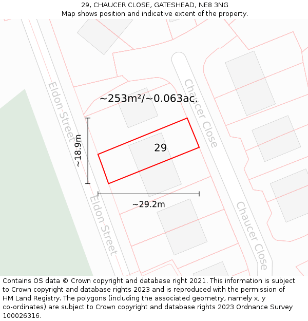29, CHAUCER CLOSE, GATESHEAD, NE8 3NG: Plot and title map