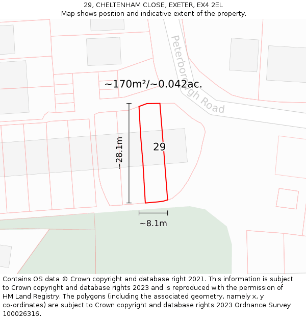 29, CHELTENHAM CLOSE, EXETER, EX4 2EL: Plot and title map