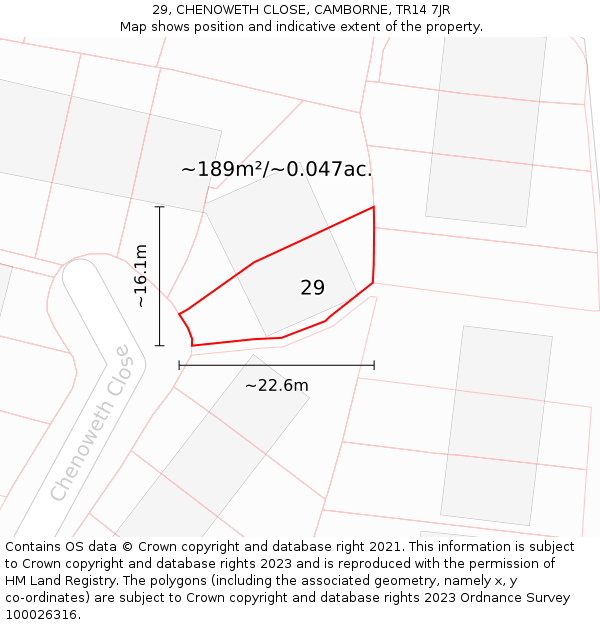 29, CHENOWETH CLOSE, CAMBORNE, TR14 7JR: Plot and title map