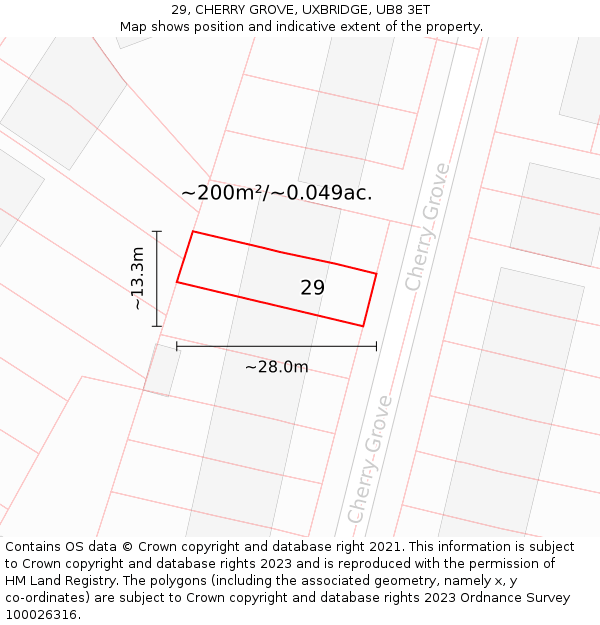 29, CHERRY GROVE, UXBRIDGE, UB8 3ET: Plot and title map
