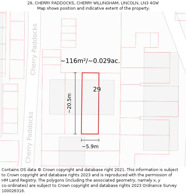 29, CHERRY PADDOCKS, CHERRY WILLINGHAM, LINCOLN, LN3 4GW: Plot and title map