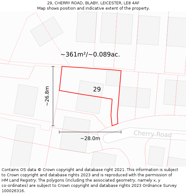 29, CHERRY ROAD, BLABY, LEICESTER, LE8 4AF: Plot and title map