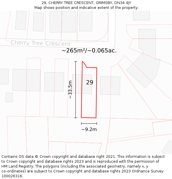 29, CHERRY TREE CRESCENT, GRIMSBY, DN34 4JY: Plot and title map