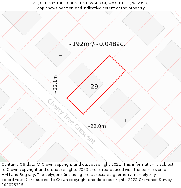 29, CHERRY TREE CRESCENT, WALTON, WAKEFIELD, WF2 6LQ: Plot and title map