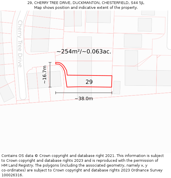 29, CHERRY TREE DRIVE, DUCKMANTON, CHESTERFIELD, S44 5JL: Plot and title map