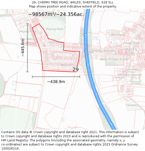 29, CHERRY TREE ROAD, WALES, SHEFFIELD, S26 5LL: Plot and title map