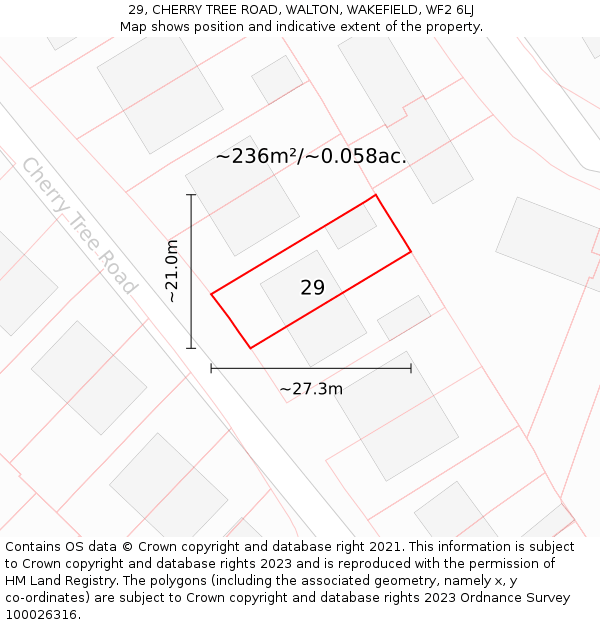 29, CHERRY TREE ROAD, WALTON, WAKEFIELD, WF2 6LJ: Plot and title map