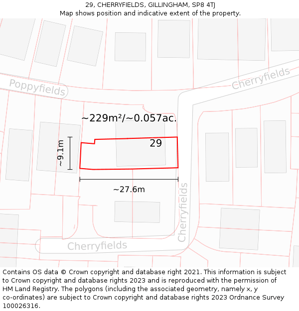 29, CHERRYFIELDS, GILLINGHAM, SP8 4TJ: Plot and title map