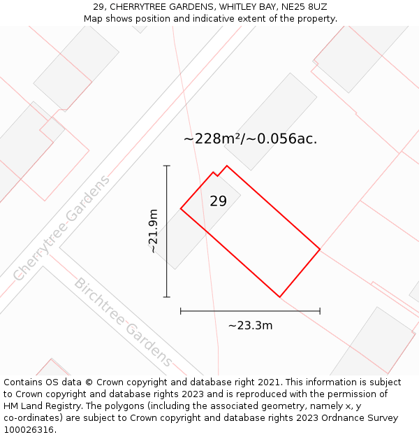 29, CHERRYTREE GARDENS, WHITLEY BAY, NE25 8UZ: Plot and title map